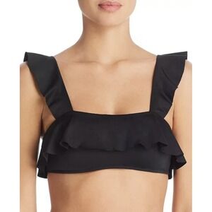Eberjey L Womens Black So Solid Jane Ruffle Bandeau Bikini Top Size Large NWT